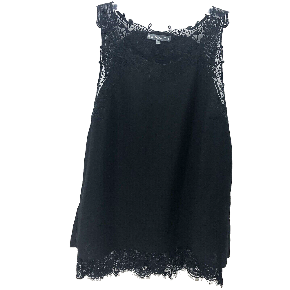 Brixon Ivy Tank Top Women’s Small Black Embroidered Hem Lace Sheer