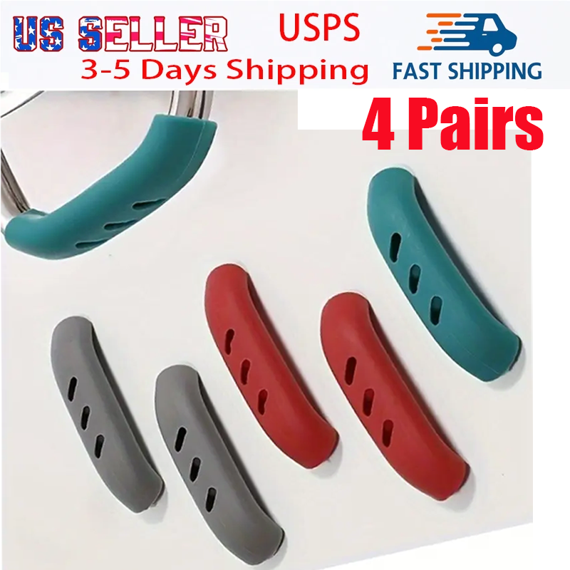 4 Pairs Heat-Resistant Silicone Pot Handle Covers for Safe Cooking