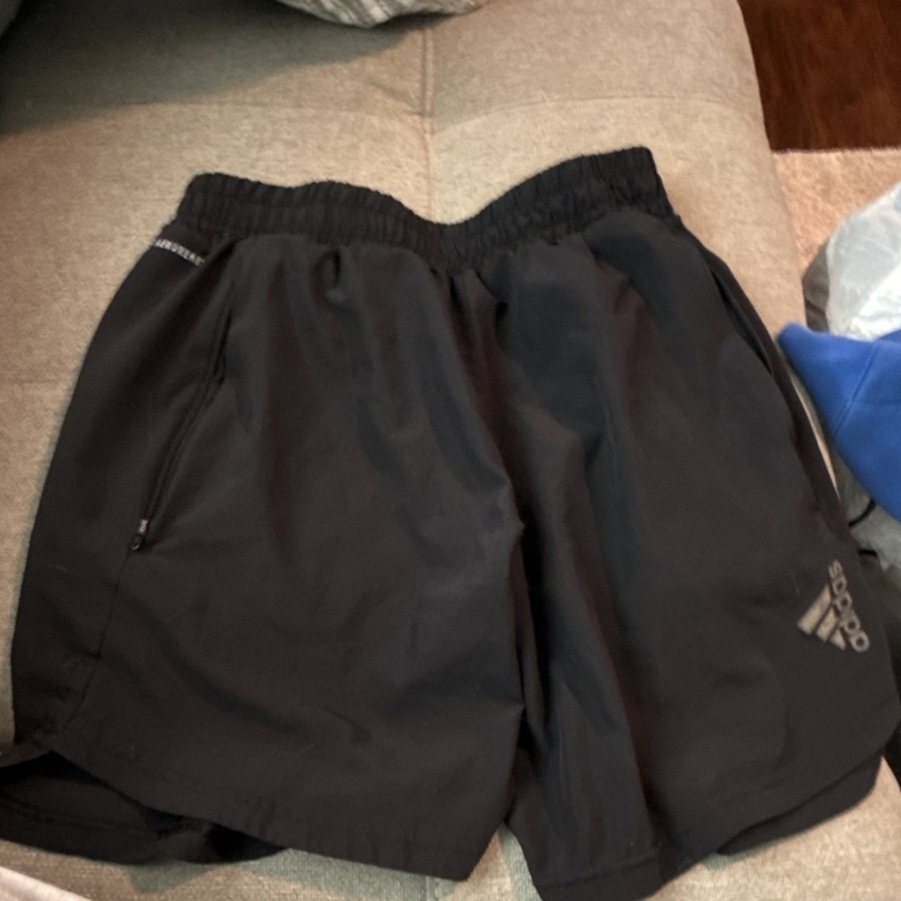 adidas Men's Black Athletic Shorts S 7in Inseam Polyester Elastic Waist Pockets