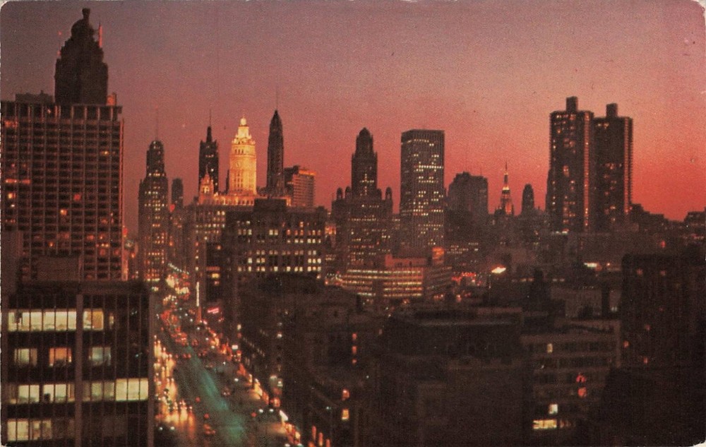 1960s Michigan Avenue at Night from Allerton Hotel Chicago Illinois Postcard