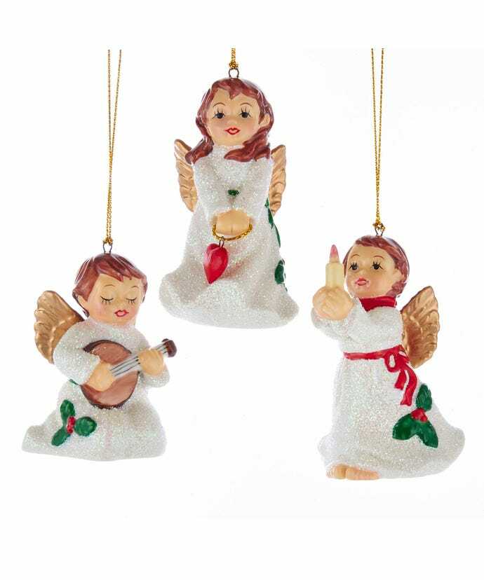 Porcelain Angels Sparkling Ornaments Set of 3 Christmas New