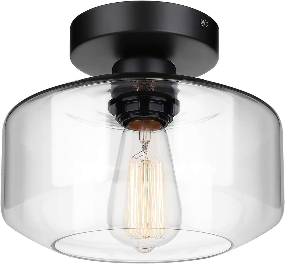 MAXvolador Semi Flush Mount Ceiling Light with Clear Glass Shade for Industrial Style