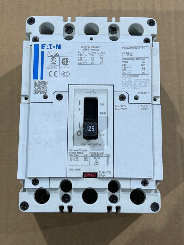 Eaton PDG23M0125TFFL 3 Pole 125 Amp 600V Circuit Breaker Silk Screen