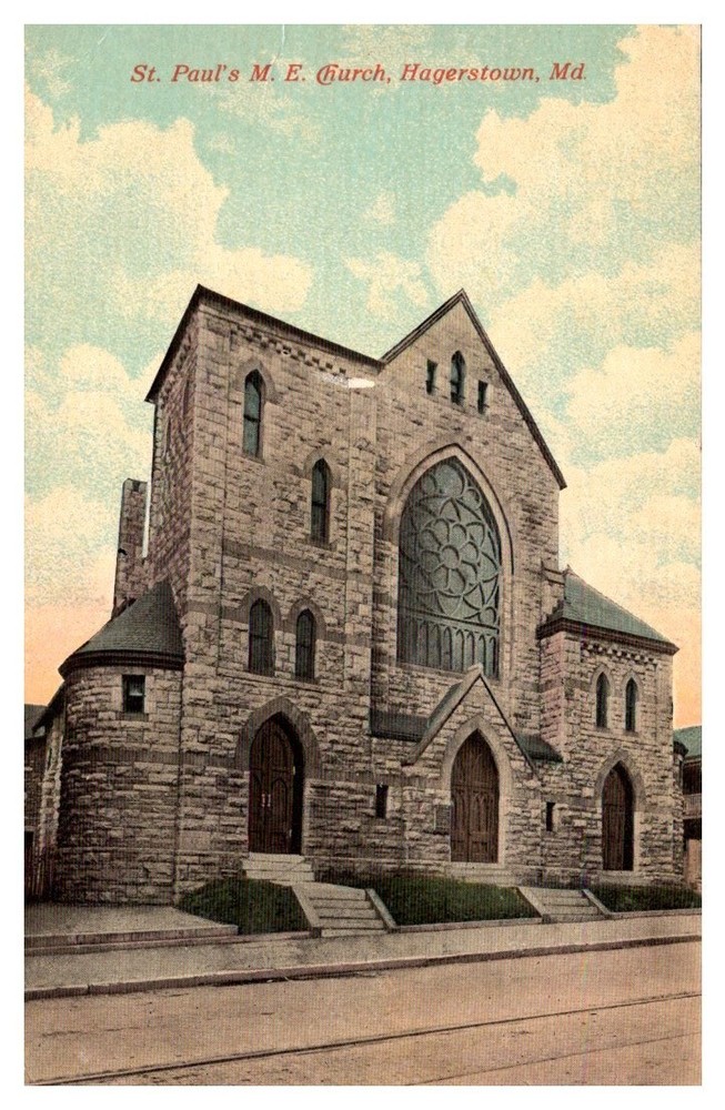 c1910 Front Facade St. Paul’s M.E. Church Hagerstown Maryland Vintage Postcard