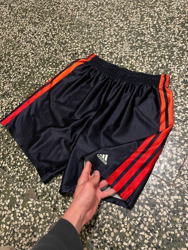 Vintage 90s Adidas Shorts Mens XL Made in England Flag Tag Black Orange Y2K
