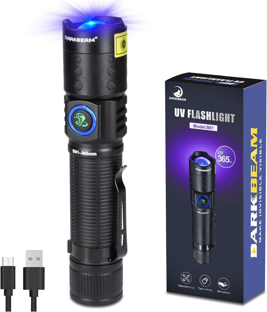 UV 365nm Rechargeable Flashlight Black Light for Pet Urine & AC Leak Detection-image