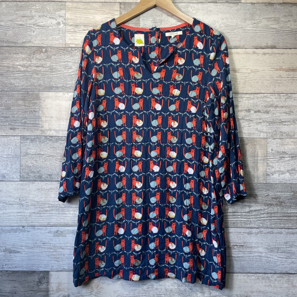 White Stuff Blue Fox Print Light Tunic Top Size 12 Ex Con