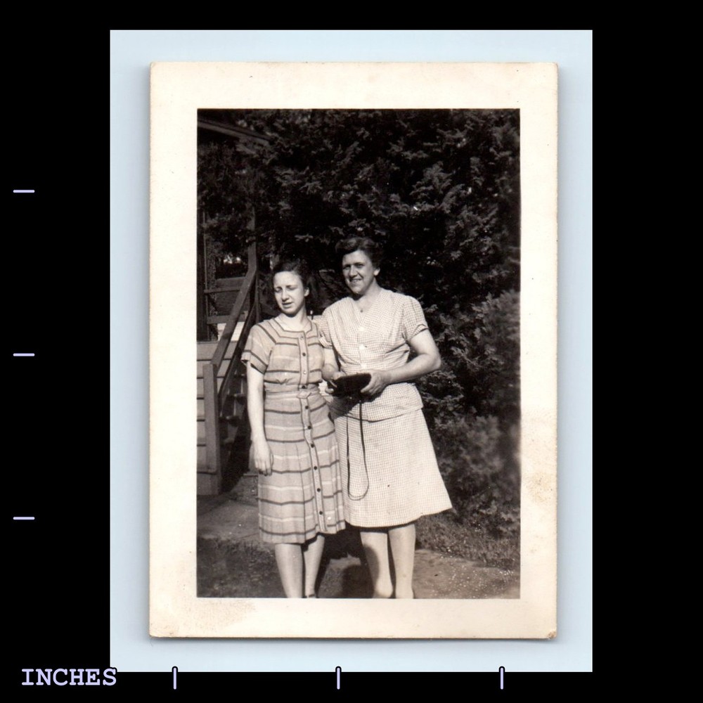 Old Vintage Photo WOMEN WITH CAMERA STANDING OUTSIDE