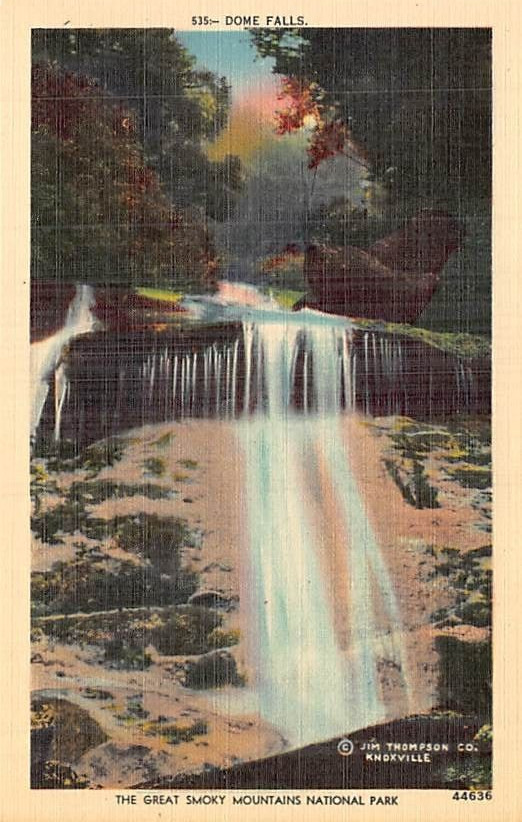 Postcard NC: Dome Falls, Great Smoky Mountains NP, Vintage Linen 1940's