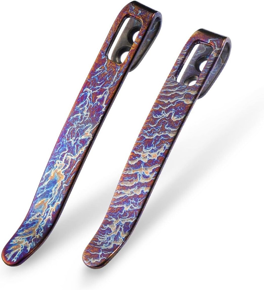 2PCS CIVIVI Flamed Titanium Pocket Clips, NO Screws Included, Blue/Purple