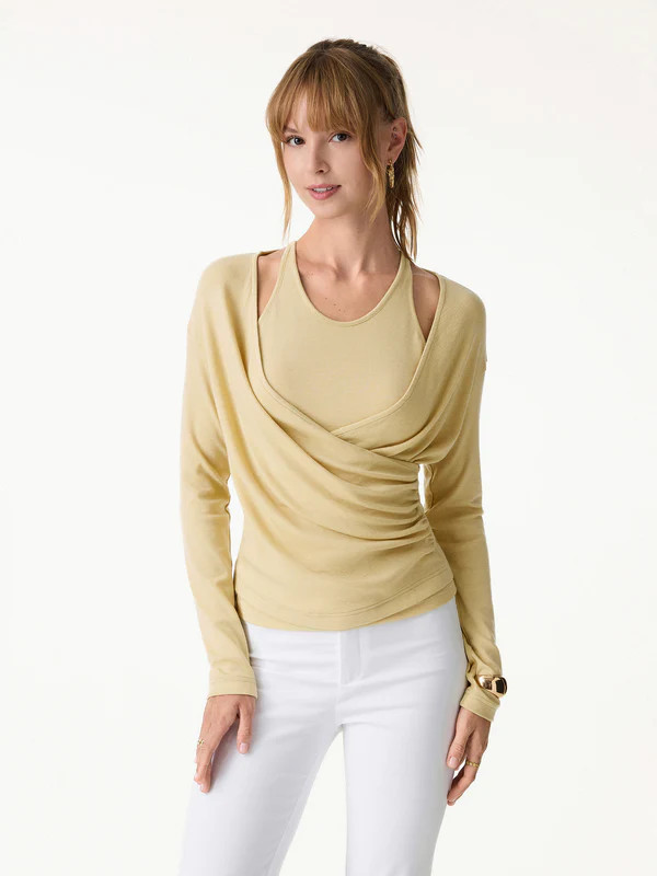 OGL Summer Two-Piece Set Cami with Surplice Ruched Top- Biscotti, NWT