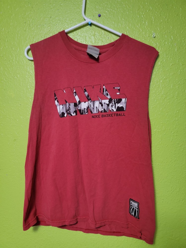 Vintage Youth Nike Basketball Hoops Shirt Sleeveless Red Y2K Large Double Sided