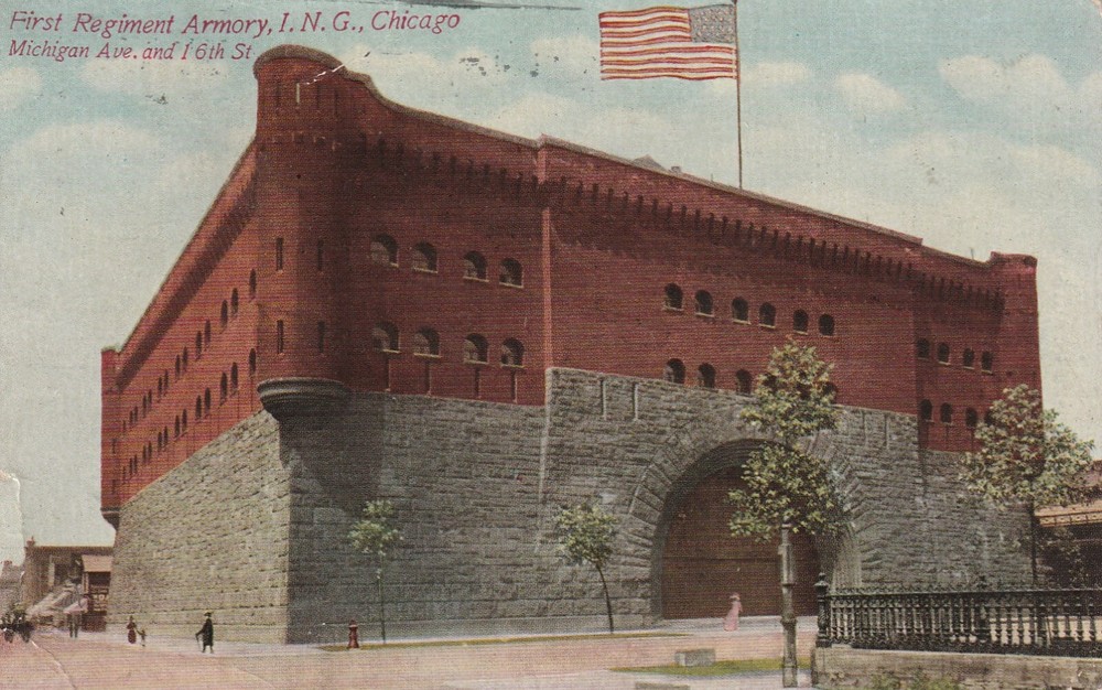 Chicago, IL. US Army. First Regiment Armory. Michigan Ave Vintage postcard