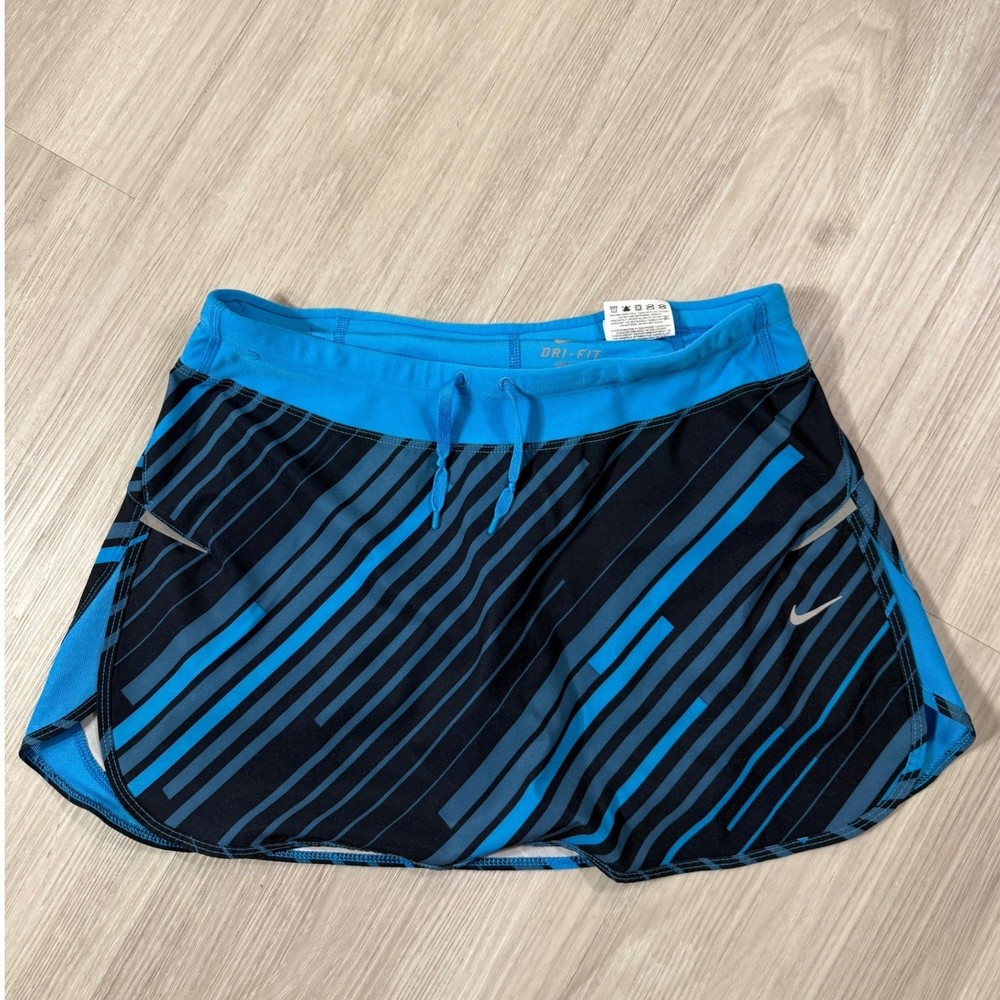 Nike Dri FIT Womens Running Skort Blue Black Striped Athletic Skirt 507798-475 S