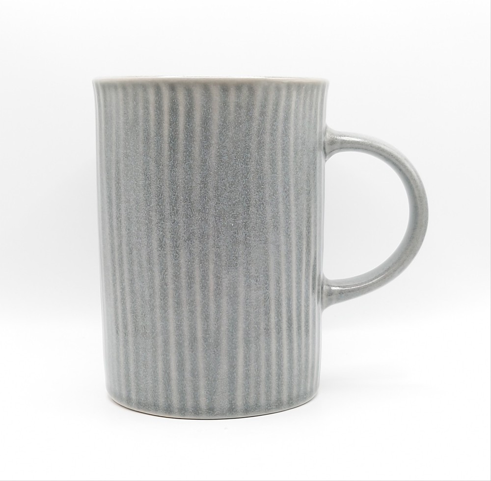 Stripped Pattern Coffee Mug 19 Oz Ceramic Gray, Aesthetic Tea Cup by Meritage