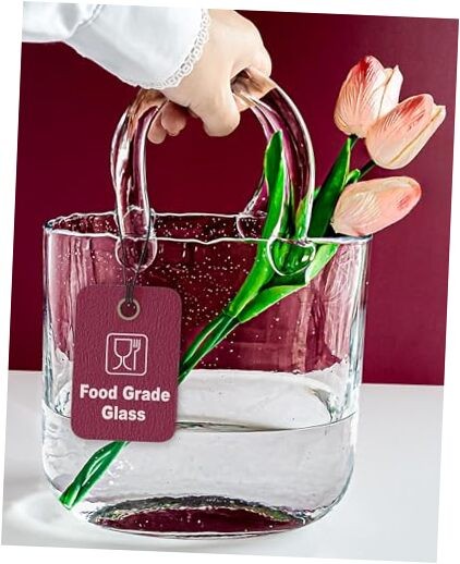 Purse vases for Flowers (Handmade) Glass Bag vase -10 Inches- Blue for