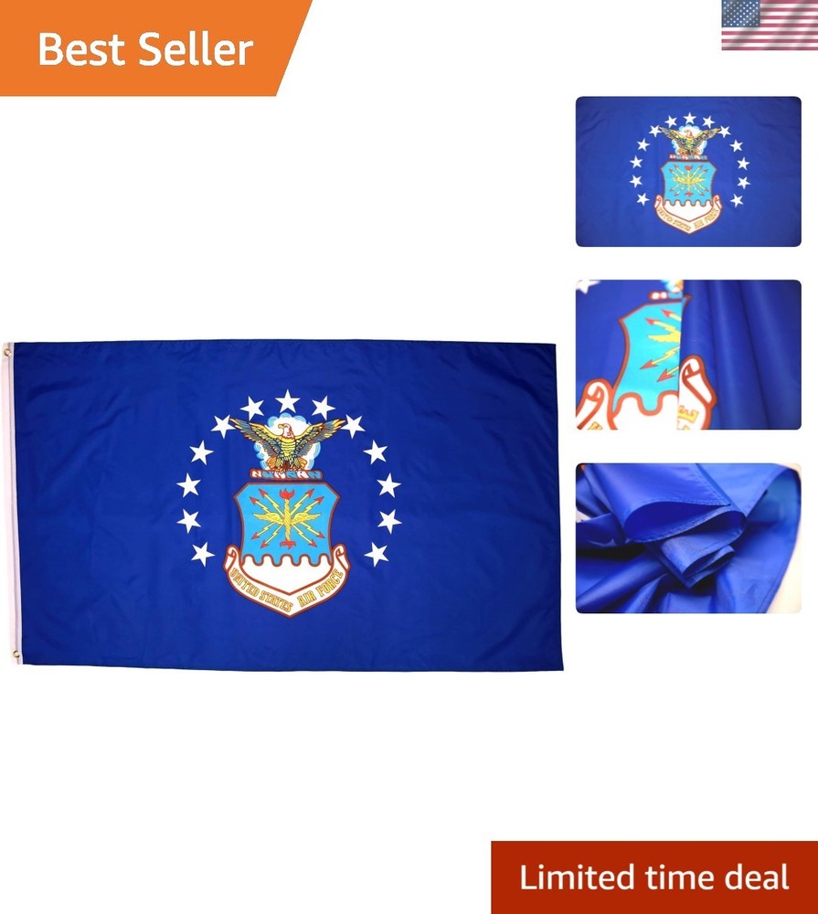 3x5 Air Force Flag with Two Brass Grommets and Double Stitched Edges, Polyest...