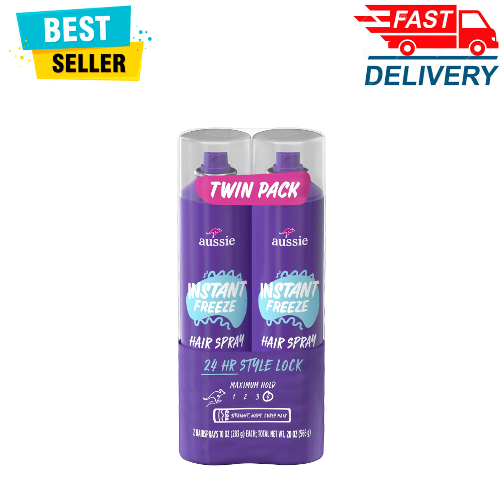High Quality ORIGINAL Aussie Instant Freeze Hairspray Strong Hold 10 Oz, 2 Pack
