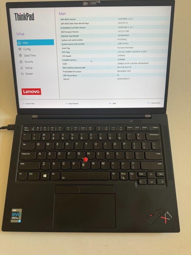 Lenovo ThinkPad X1 Carbon Gen 9 Laptop Intel Core i5-1145G7 16GB RAM – No SSD