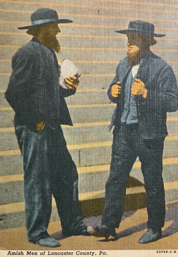 Amish Men of Lancaster County, PA 1950s Vintage Linen Postcard Unposted