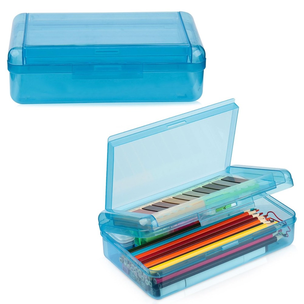 Double Layer Large Capacity Pencil Case, Translucent Plastic Hard Pencil Box ...