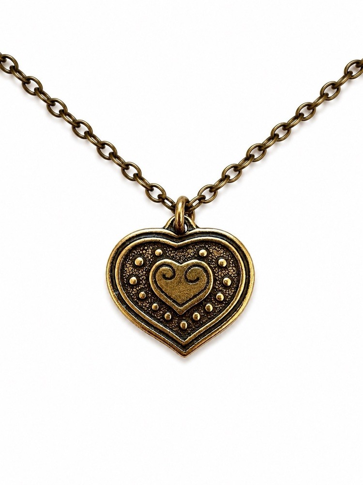 Vintage Kalevala Koru Euran Sydan Bronze Heart Necklace Finland w Box