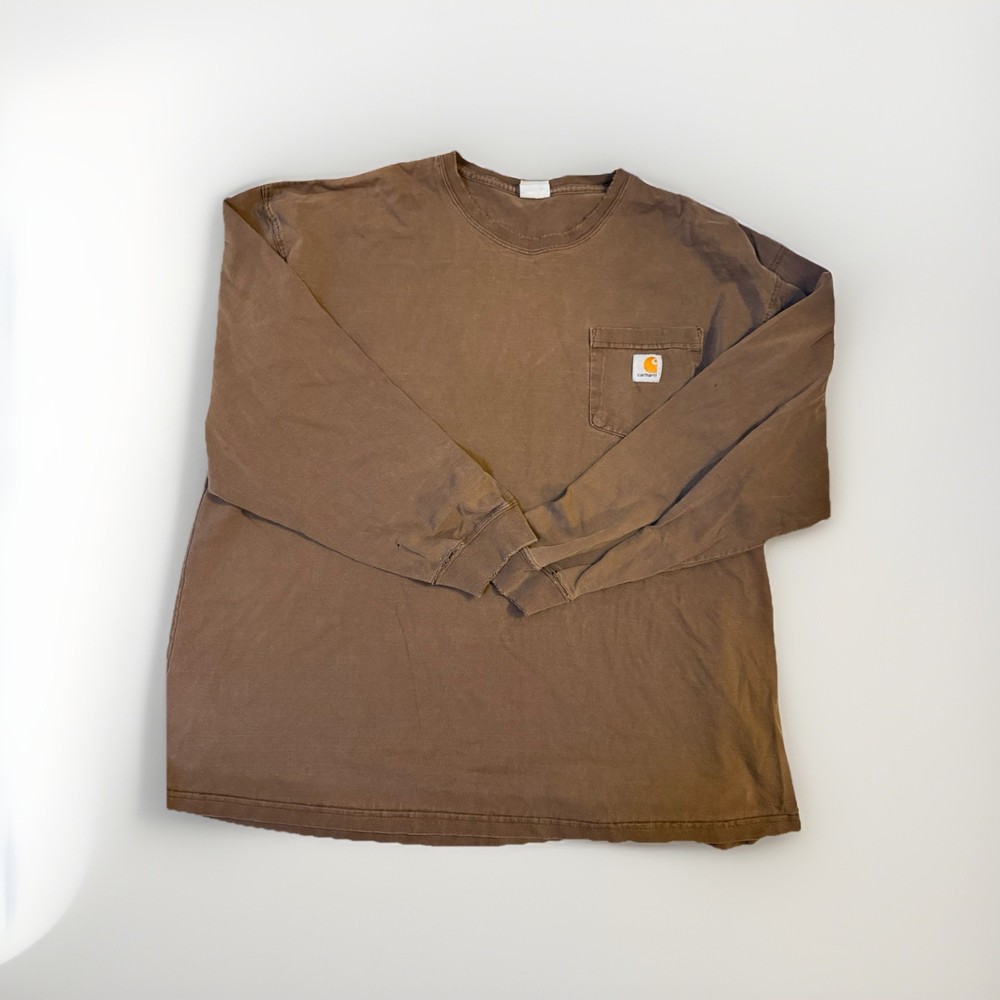 Vintage Carhartt Shirt Mens XL Brown Long Sleeve Pocket Workwear Cotton Crewneck