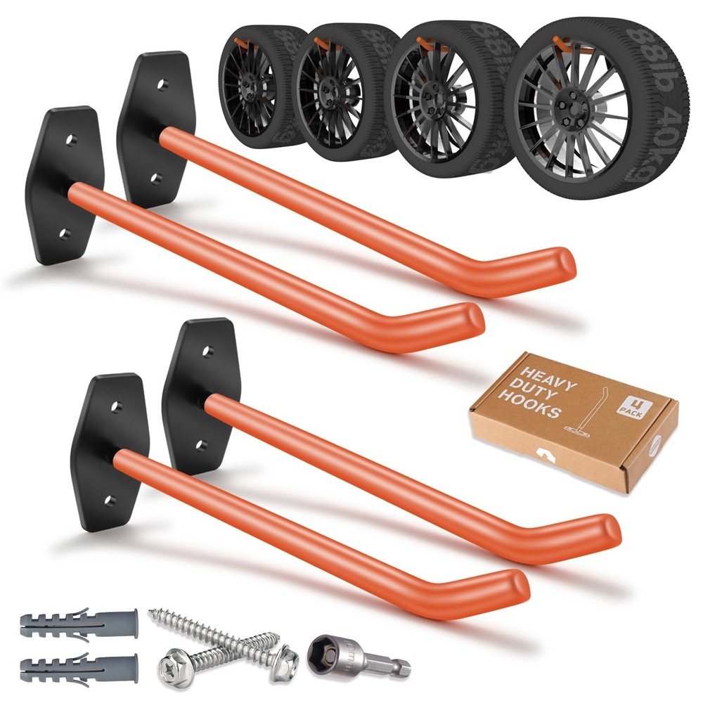 4 Heavy Duty Wall Mount Garage Hooks for Tire Storage Anti-Slip Design