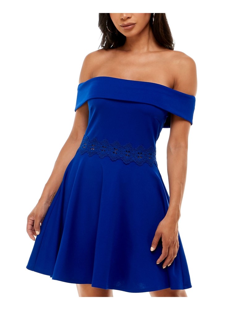 B DARLIN Womens Blue Scuba Crepe Short Sleeve Short Dress 7\8
