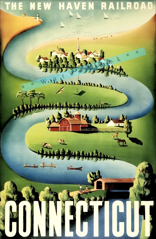 Connecticut  1942 New Haven Railroad Vintage Poster Print Retro Style Travel Art