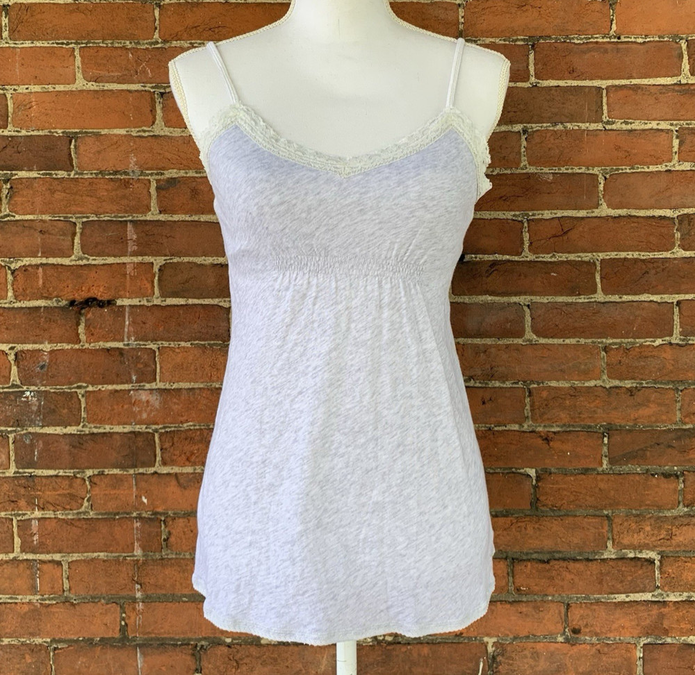American Eagle Y2K Babydoll Tank Top Women Medium Gray Lace Trim Cami