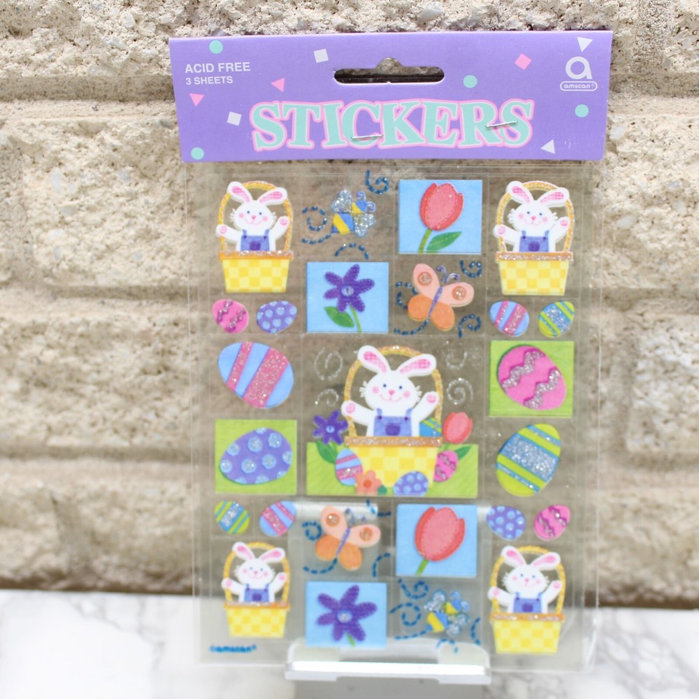 Easter Bunny Eggs Stickers Vintage Amscan Acid Free 3 Sheets-image