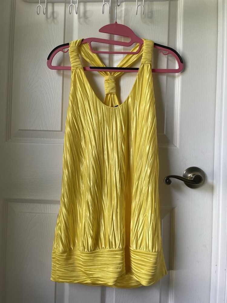 Yellow Pleated Sleeveless Tank Top by IZ Byer
