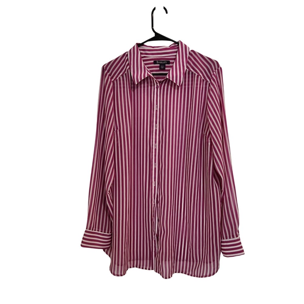 Roaman's Classic Long Sleeve Button Up Pinstriped Boyfriend Shirt Pink Size 18W