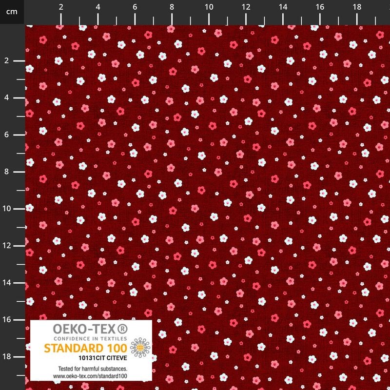 Stof European Quilting Rainbow Flower Lt Red Cotton Fabric By Yd