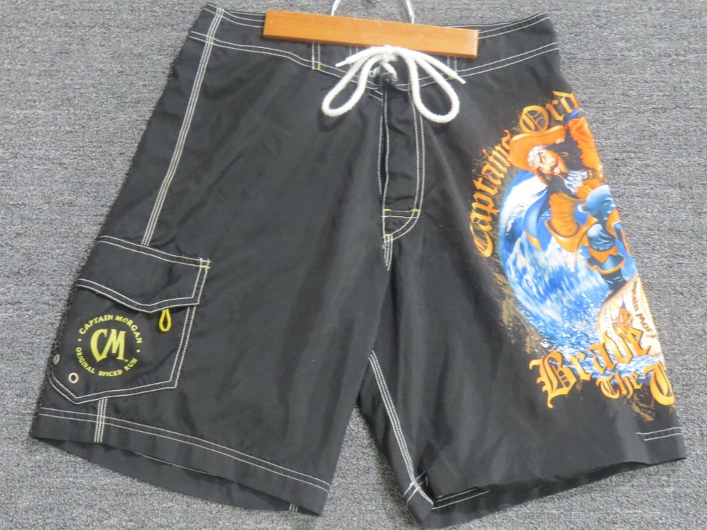 Captain Morgan Swim Trunks Shorts Mens 30 Medium Black Board Shorts Crew Gear