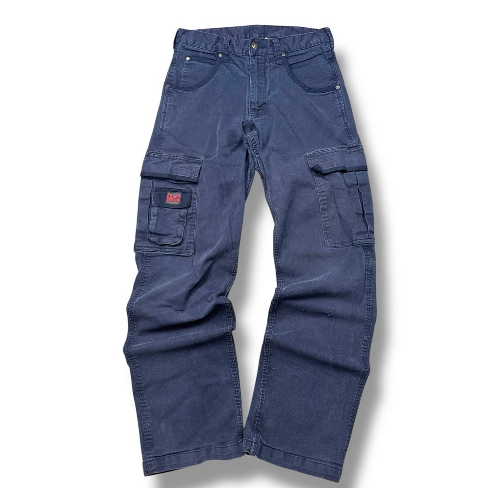 Y2K Tough Duck Distressed Cargo Work Pants 30x32 Heavyweight Cotton Utility Navy