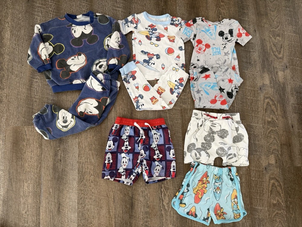 Toddler Boys Mickey Mouse Clothing Lot 2t Swim Trunks Pajamas Shorts