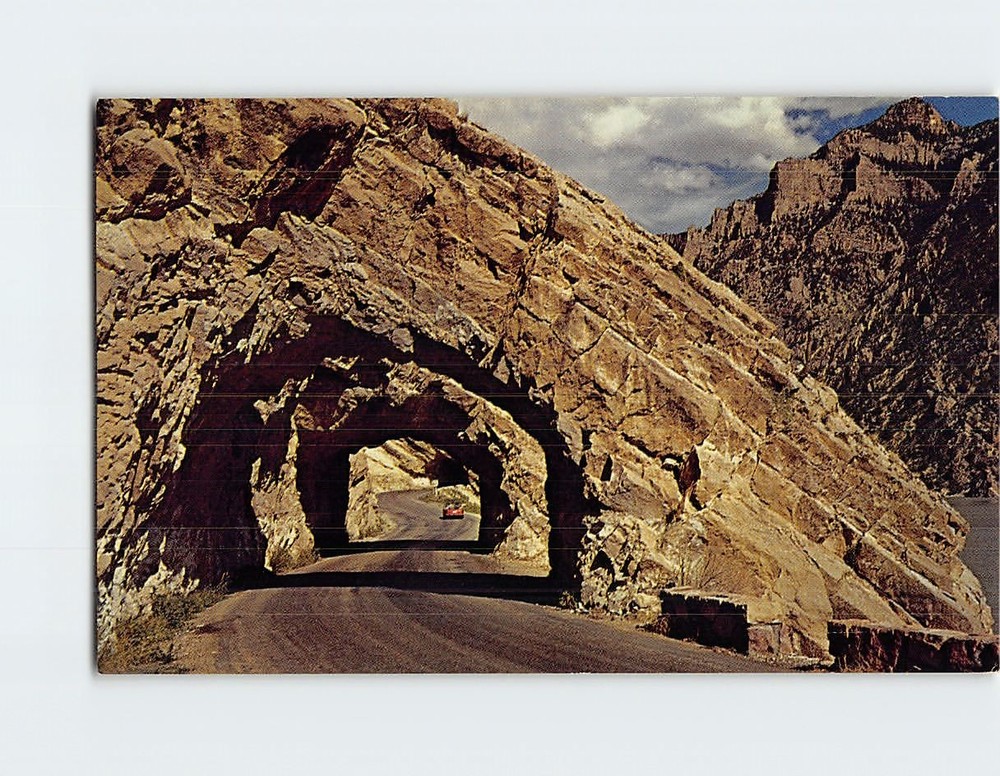 Postcard Triple Tunnels Shoshone Canyon Cody Road to Yellowstone Park Wyoming