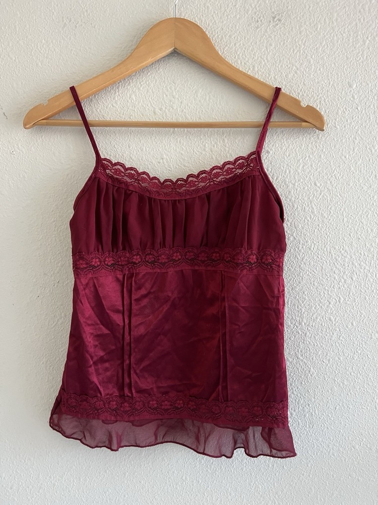 Twenty One Y2K Red Burgundy Babydoll Tank Lace Trim Size S Whimsigoth Festival