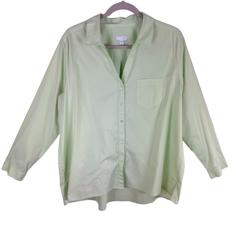 J. Jill Light Lime Green Collared Long Sleeve Button Up Cotton Blend Shirt Sz L