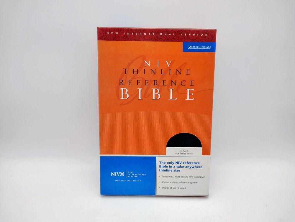 NIV Thinline Bible Reference Words Of Christ In Red Black Leather In Box 1984