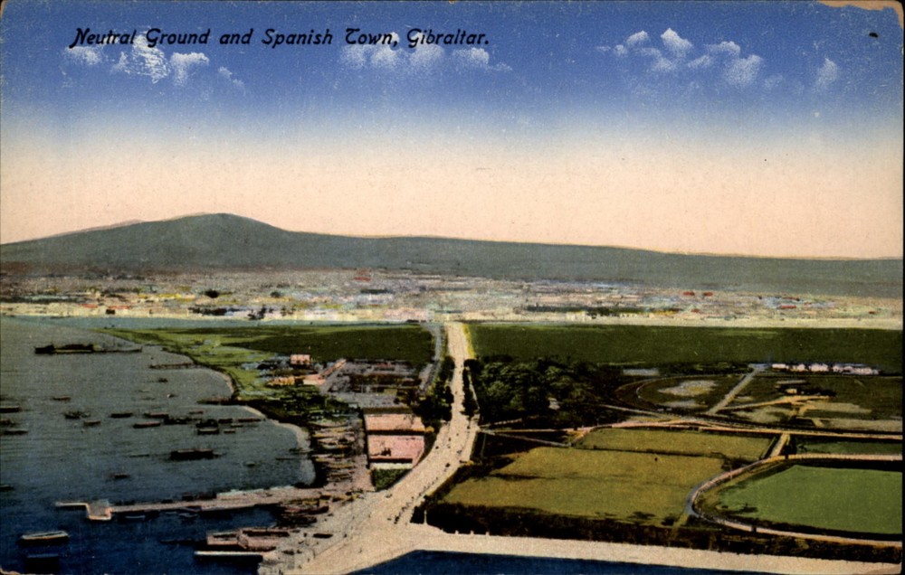 Neutral Ground Spanish Town Gibraltar Aerial view vintage postcard b287