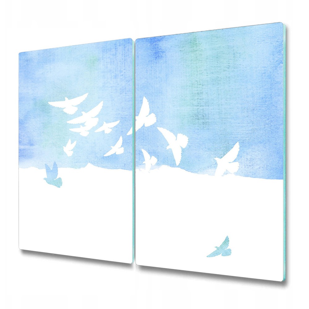 Tempered Glass Bread Board Worktop Saver birds Soft Pastel Colours 2x30x52