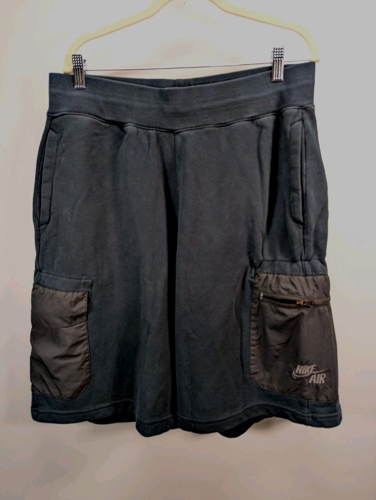 Nike Air Fleece Shorts Mens L Black Cargo Pockets Elastic Waist Drawstring