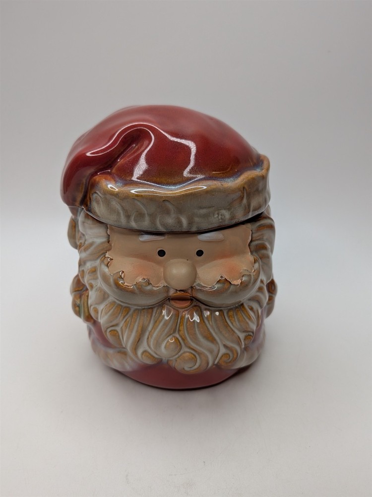 Vintage Ceramic Santa Claus Small Cookie Jar Canister Christmas Kitchenware