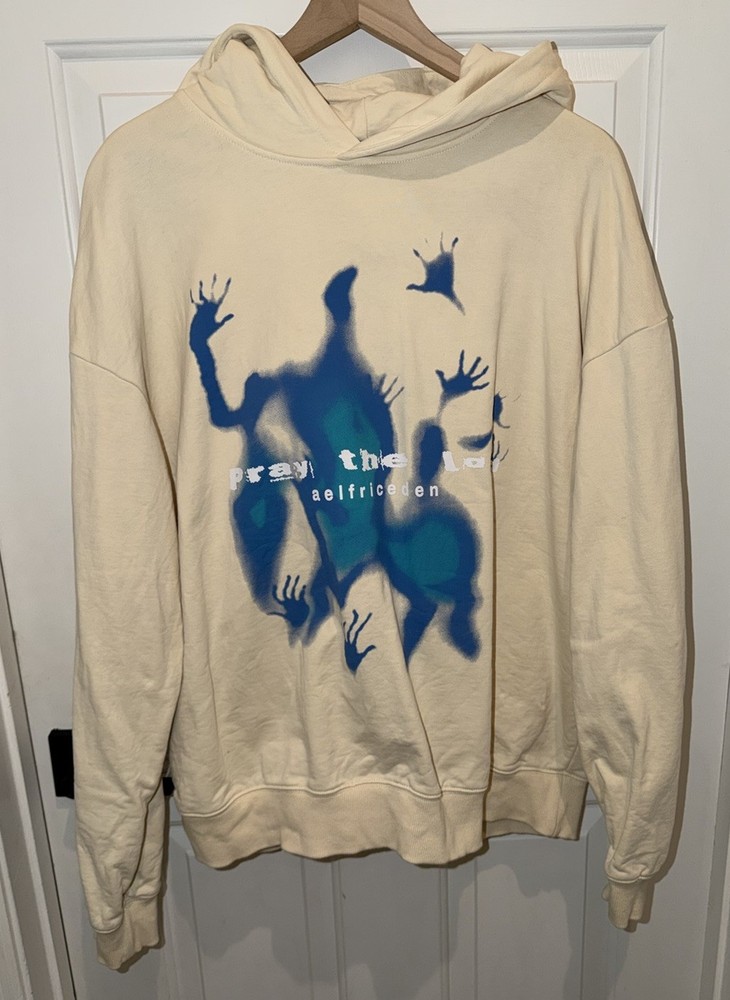 Aelfric Eden Praise The Lord Cream & Blue Graphic Abstract Hoodie Large L-image