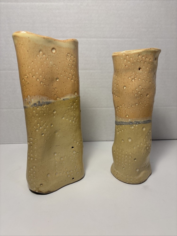 Abstract Ceramic Handmade Pottery Flower Bud Vases Set Matching Design-image