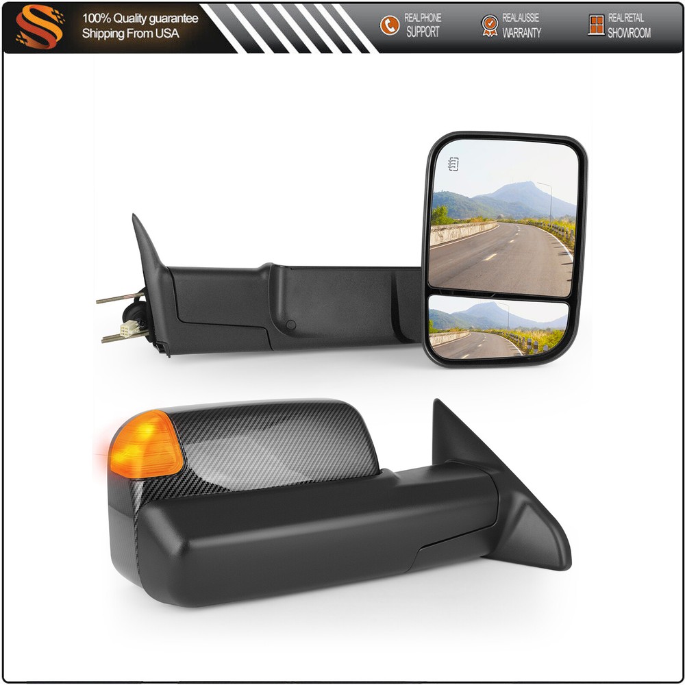 Mirrors For 16-17 RAM 1500-3500 L&R Power Flipup Heated Carbon Fiber Turn Signal