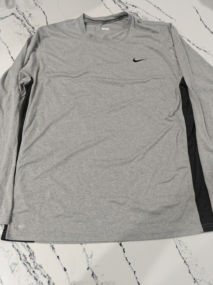 Vtg Y2K Nike Men’s Long Sleeve Pullover Shirt Size XXL Gray Black Mens Embroider